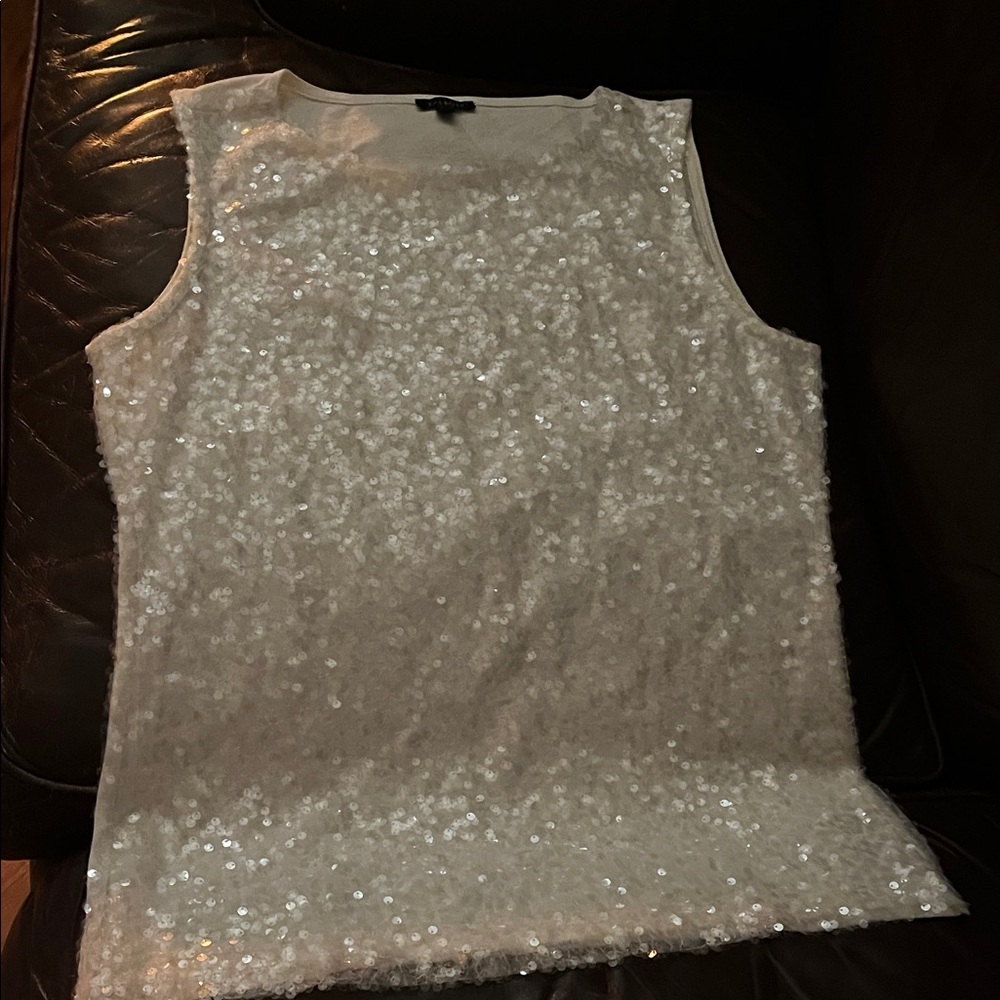 Talbots Sequin Sleeveless Top - White-maybe worn once, if that
